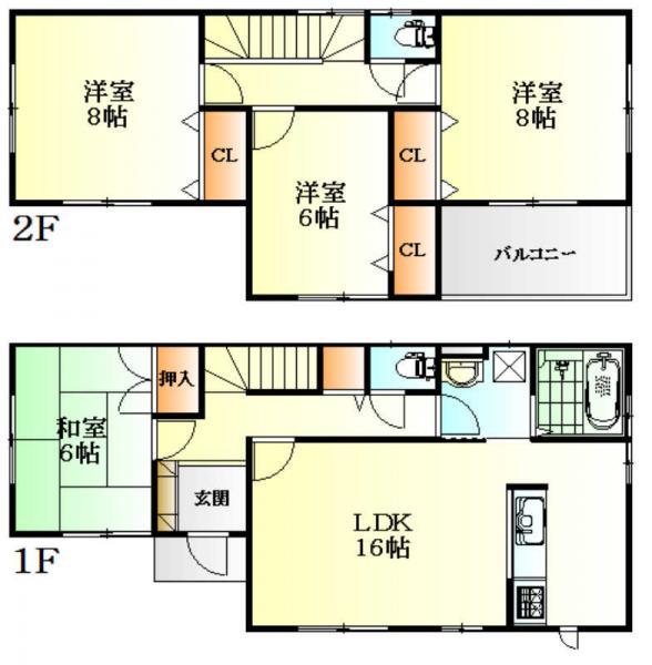 Floor plan. 50,700,000 yen, 4LDK, Land area 168.41 sq m , Building area 105.99 sq m
