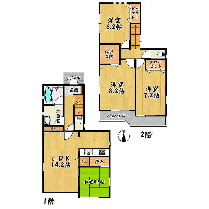 Floor plan. 22,900,000 yen, 4LDK + S (storeroom), Land area 122.54 sq m , Building area 94.76 sq m, Aoba-ku, Ochiai second Building 2