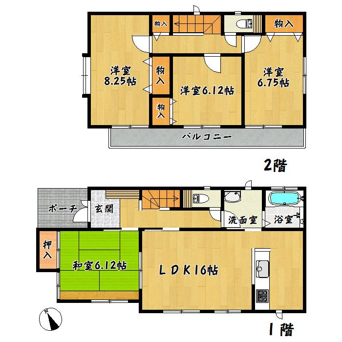 Floor plan. 23.8 million yen, 4LDK, Land area 141.44 sq m , Building area 103.5 sq m, Aoba-ku, Nishikatsuyama 1 Building
