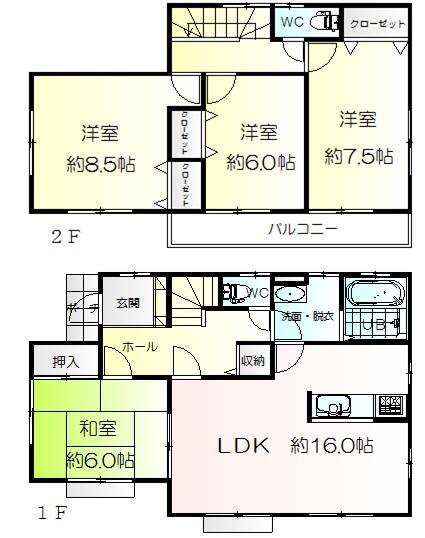 Floor plan. 34,300,000 yen, 4LDK, Land area 170.29 sq m , Building area 105.15 sq m