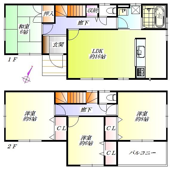 Floor plan. 32 million yen, 4LDK, Land area 155.33 sq m , Building area 105.99 sq m