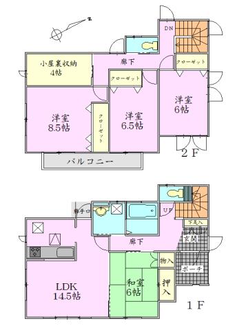 Floor plan. 27,800,000 yen, 4LDK + S (storeroom), Land area 176.2 sq m , Building area 107.65 sq m