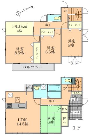 Floor plan. 27,800,000 yen, 4LDK + S (storeroom), Land area 176.2 sq m , Building area 107.65 sq m