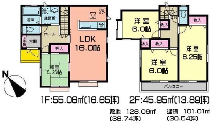 Floor plan. (3 Building), Price 28.8 million yen, 4LDK, Land area 128.09 sq m , Building area 101.01 sq m