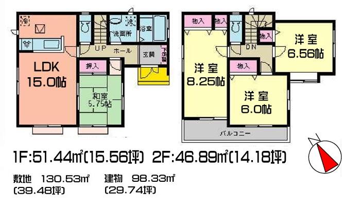 Floor plan. (4 Building), Price 28.5 million yen, 4LDK, Land area 130.53 sq m , Building area 98.33 sq m