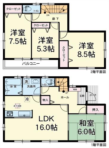 Floor plan. (1 Building), Price 28,300,000 yen, 4LDK, Land area 199.94 sq m , Building area 105.98 sq m