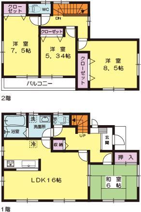 Floor plan. (1 Building), Price 28,300,000 yen, 4LDK, Land area 199.94 sq m , Building area 105.98 sq m