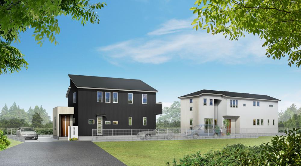 Rendering (appearance). (1 ・ Convenient commercial facilities enriched in Building 2) Rendering life, Also good good location access to the Sendai city center, Ninomori. Also aligned within walking distance of elementary and junior high schools and hospitals, safety ・ It is safe living environment.