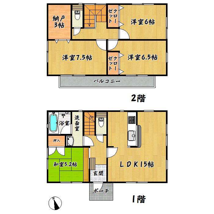 Floor plan. 26,900,000 yen, 4LDK + S (storeroom), Land area 127.36 sq m , Building area 96.39 sq m Miyagino Ward first brew of tea first Building 2