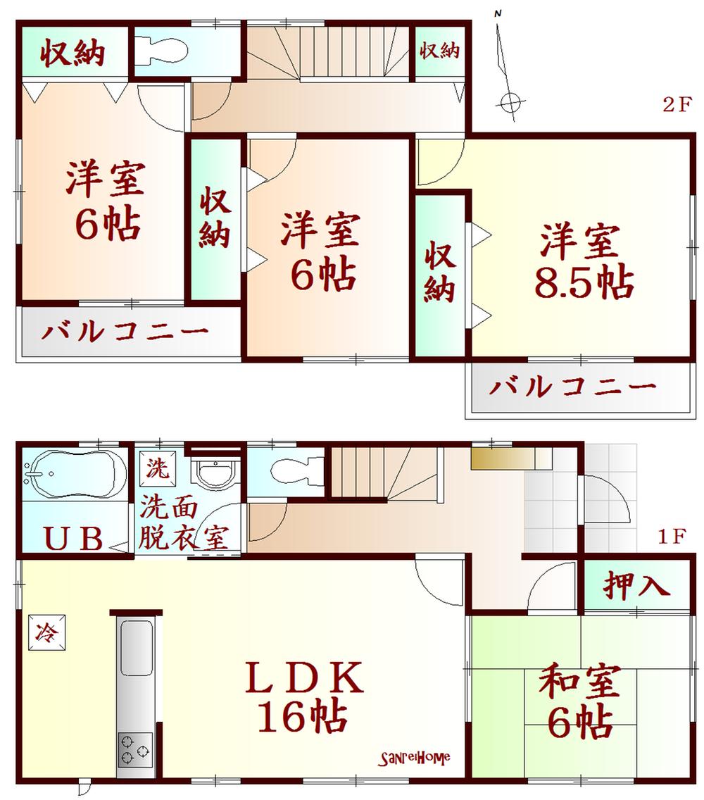 Floor plan. (Building 2), Price 29,750,000 yen, 4LDK, Land area 169.71 sq m , Building area 105.99 sq m
