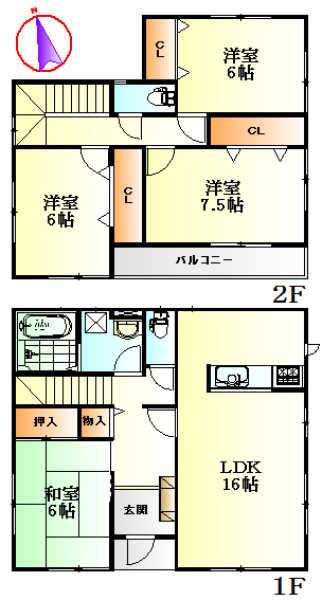 Floor plan. 31.5 million yen, 4LDK, Land area 166.46 sq m , Building area 105.98 sq m