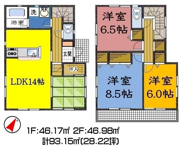 Floor plan. (Building 2), Price 20,900,000 yen, 4LDK, Land area 133.12 sq m , Building area 93.15 sq m