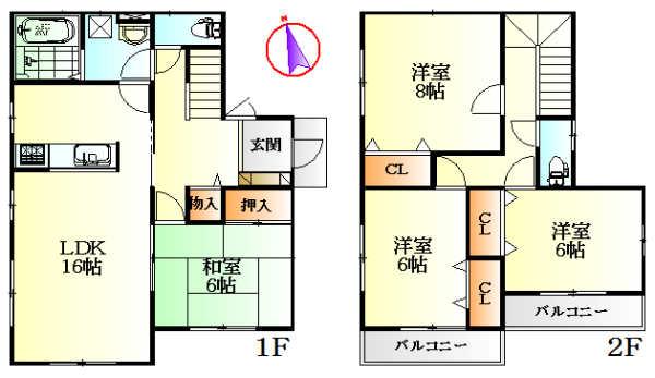 Floor plan. 29,800,000 yen, 4LDK, Land area 165.94 sq m , Building area 105.98 sq m