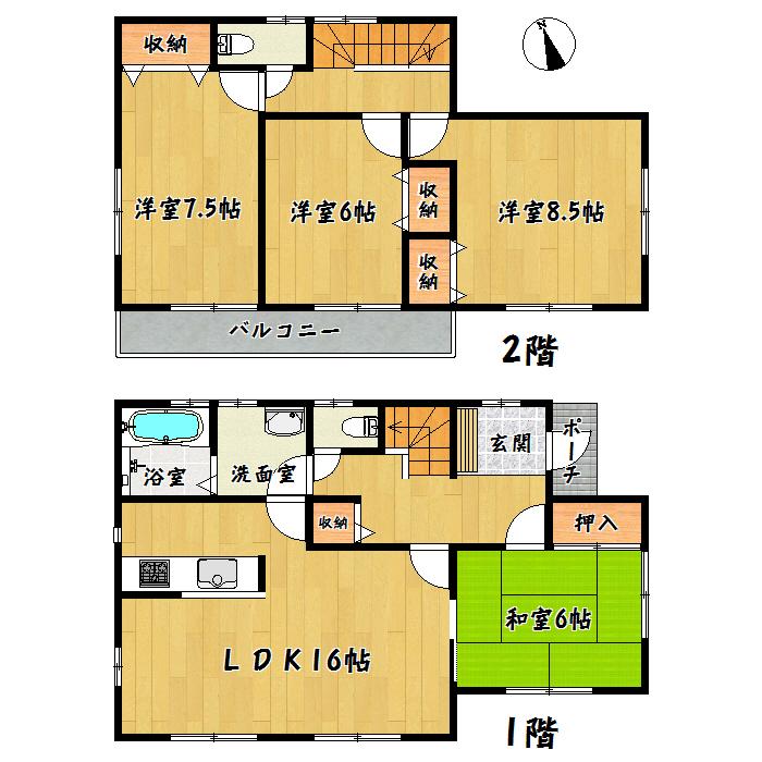 Floor plan. 39,300,000 yen, 4LDK, Land area 222.75 sq m , Building area 105.16 sq m Taihaku Ku Koshiji (Building 1)