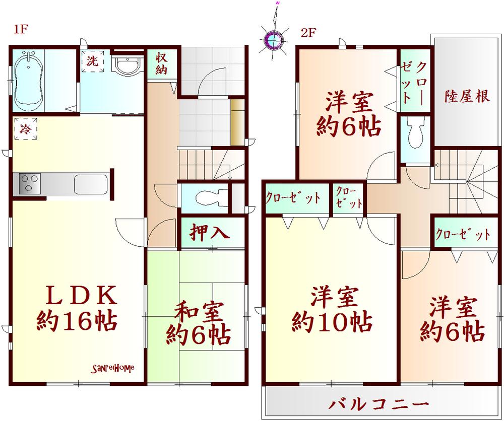 Floor plan. (3 Building), Price 30,800,000 yen, 4LDK, Land area 173.77 sq m , Building area 105.16 sq m