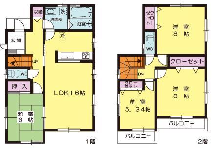 Floor plan. (6 Building), Price 24,800,000 yen, 4LDK, Land area 161.19 sq m , Building area 105.15 sq m