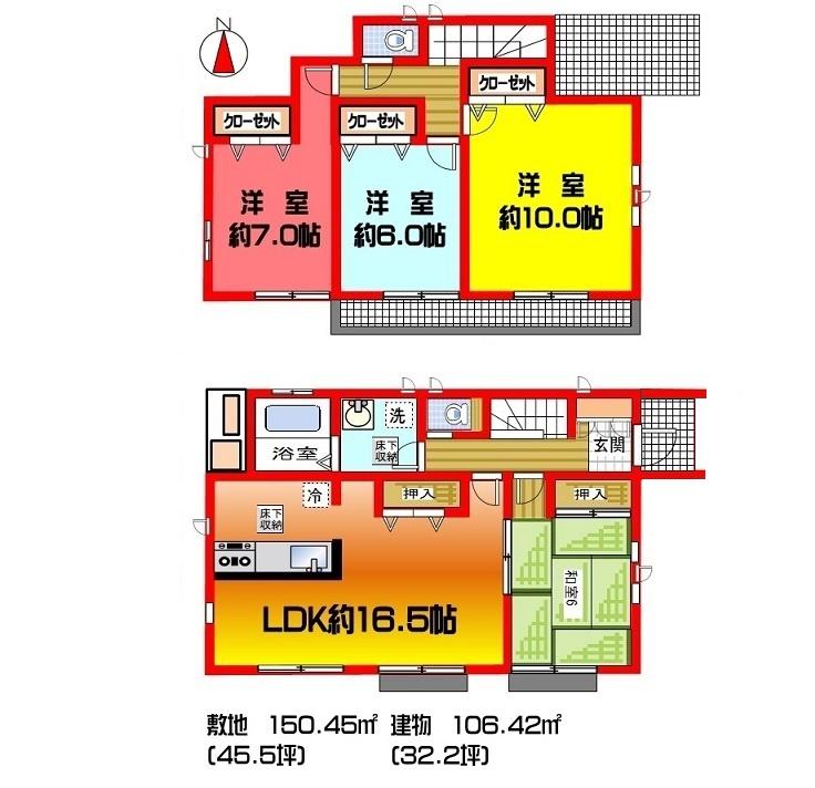 Floor plan. (3 Building), Price 39,800,000 yen, 4LDK, Land area 150.46 sq m , Building area 106.41 sq m