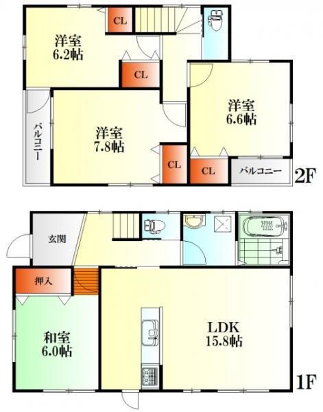 Floor plan. 29,800,000 yen, 4LDK, Land area 168.23 sq m , Building area 100.23 sq m