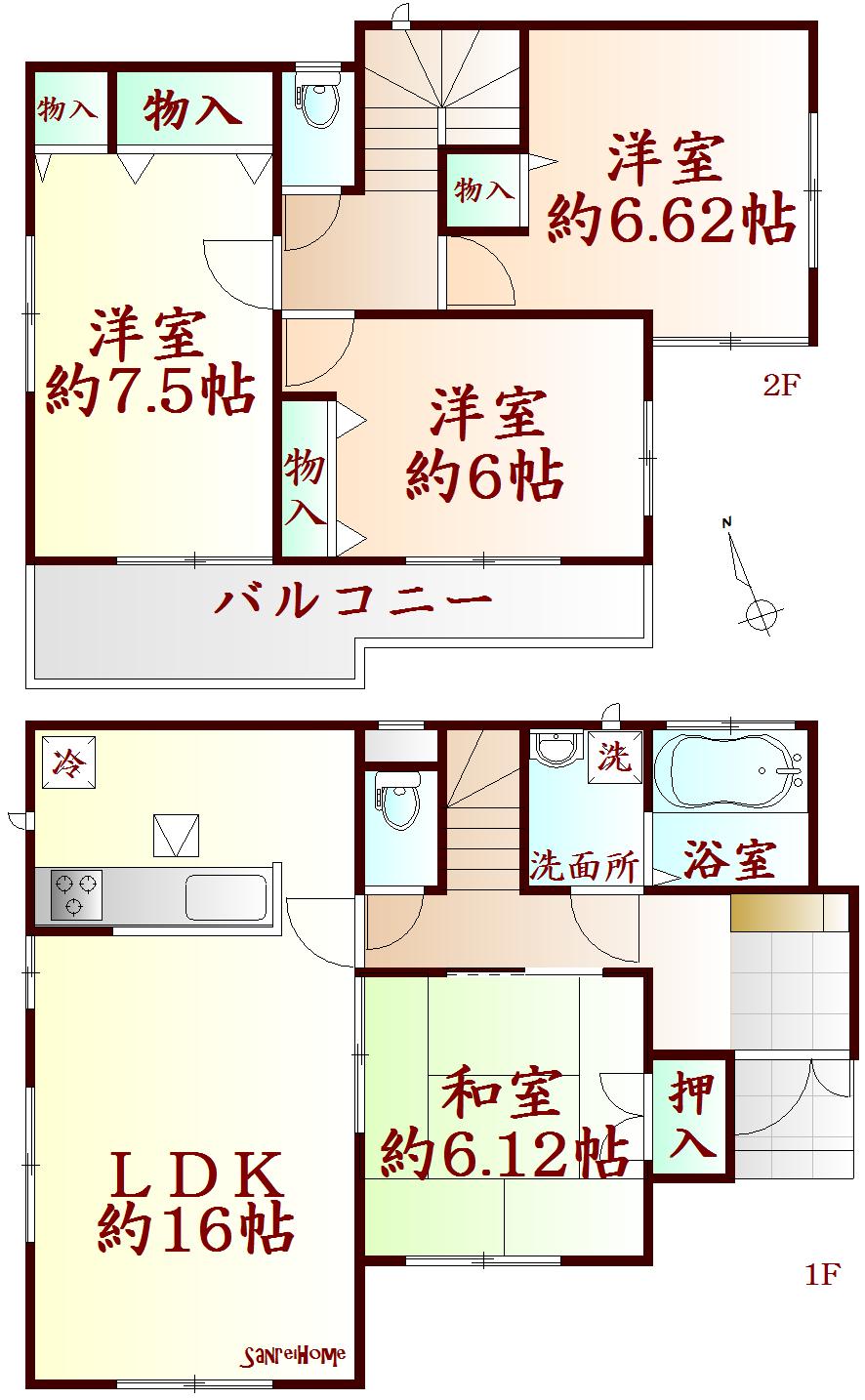 Floor plan. 22,400,000 yen, 4LDK, Land area 121.14 sq m , Building area 98.95 sq m