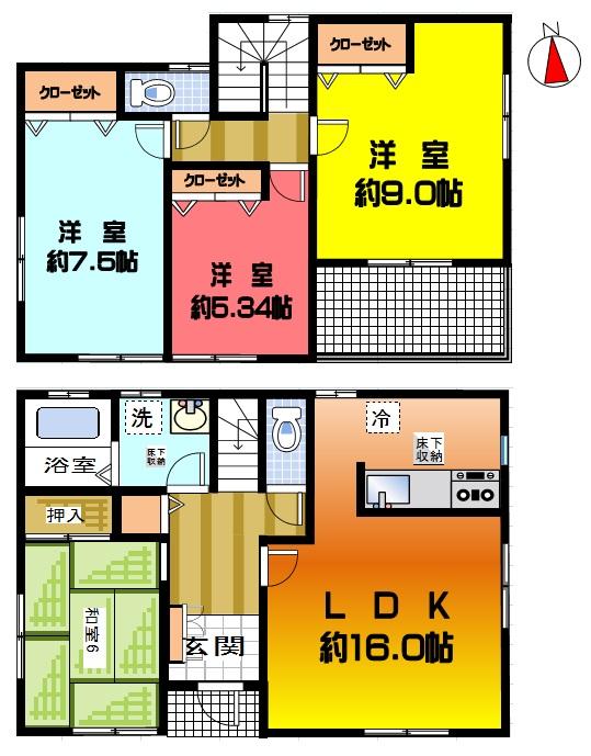Floor plan. (Building 2), Price 42,500,000 yen, 4LDK, Land area 128.1 sq m , Building area 104.33 sq m