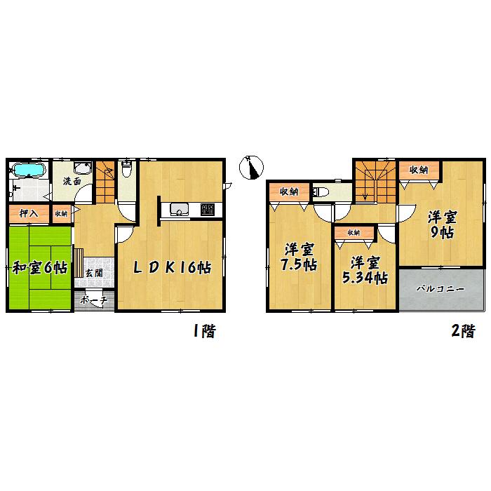 Floor plan. 42,500,000 yen, 4LDK, Land area 128.6 sq m , Building area 104.33 sq m Taihaku Ku Kano 3-chome Building 2