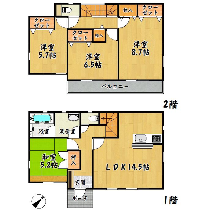 Floor plan. 27,900,000 yen, 4LDK, Land area 180.19 sq m , Building area 98 sq m Wakabayashi-ku Tomizukahigashi first Building 2