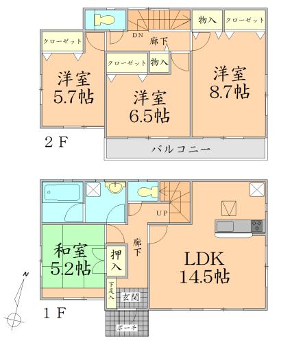 Floor plan. 27,900,000 yen, 4LDK, Land area 180.19 sq m , Building area 98 sq m