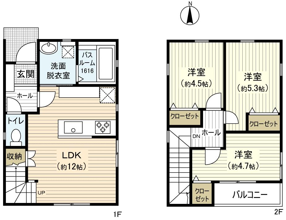 Floor plan. 27,700,000 yen, 3LDK, Land area 74.17 sq m , Building area 68 sq m