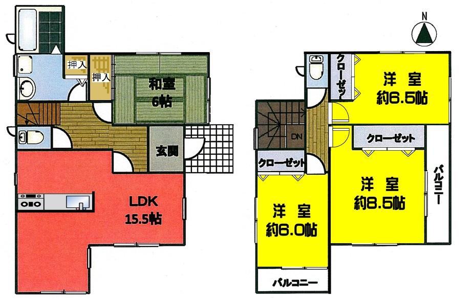 Floor plan. (1 Building), Price 31,800,000 yen, 4LDK, Land area 130.27 sq m , Building area 105.15 sq m