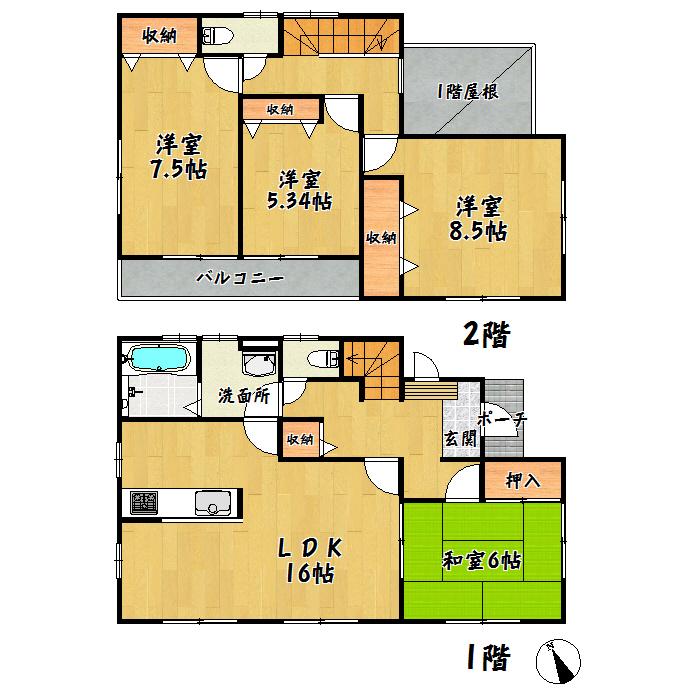 Floor plan. 28,300,000 yen, 4LDK, Land area 189.54 sq m , Building area 105.98 sq m Wakabayashi-ku Kamiida Building 3