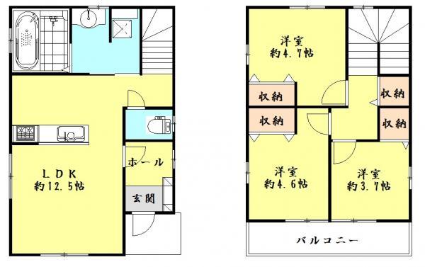 Floor plan. 28,700,000 yen, 3LDK, Land area 74.51 sq m , Building area 68.12 sq m