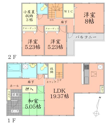 Floor plan. 32,800,000 yen, 4LDK + 2S (storeroom), Land area 161.63 sq m , Building area 106.82 sq m