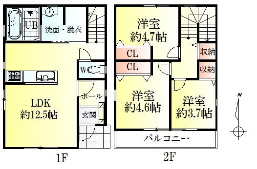 Floor plan. 28,700,000 yen, 3LDK, Land area 74.51 sq m , Building area 68.12 sq m