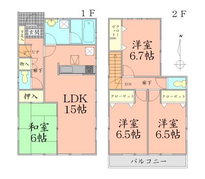 Floor plan. 20,900,000 yen, 4LDK, Land area 130.51 sq m , Building area 93.96 sq m