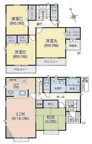 Floor plan. (Building 2), Price 25,800,000 yen, 4LDK, Land area 165.31 sq m , Building area 106.81 sq m