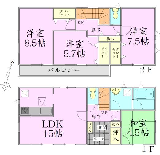 Floor plan. 23,900,000 yen, 4LDK, Land area 203.63 sq m , Building area 95.58 sq m