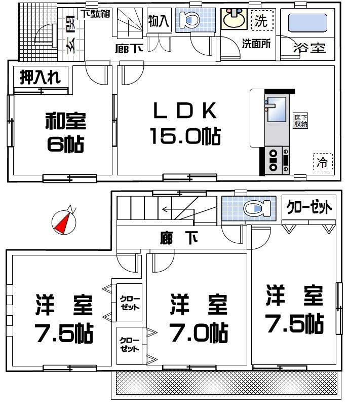 Floor plan. (3 Building), Price 25,900,000 yen, 4LDK, Land area 189.46 sq m , Building area 98.01 sq m