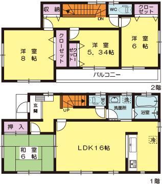 Floor plan. (3 Building), Price 26.5 million yen, 4LDK, Land area 175.68 sq m , Building area 104.33 sq m