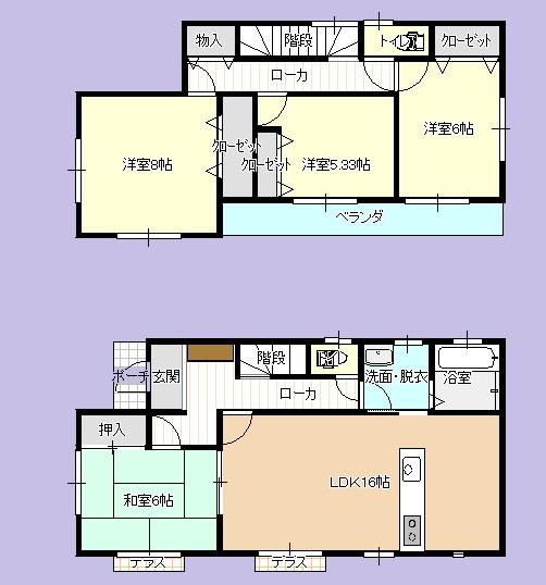 Floor plan. 26.5 million yen, 4LDK, Land area 175.68 sq m , Building area 104.33 sq m