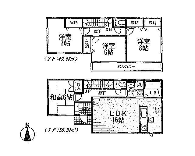 Floor plan. (1 Building), Price 18,800,000 yen, 4LDK, Land area 194 sq m , Building area 105.99 sq m