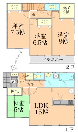 Floor plan. 17.8 million yen, 4LDK + S (storeroom), Land area 196.78 sq m , Building area 95.98 sq m