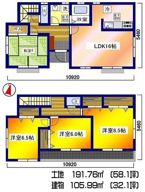 Floor plan. (9 Building), Price 21.1 million yen, 4LDK, Land area 191.76 sq m , Building area 105.99 sq m