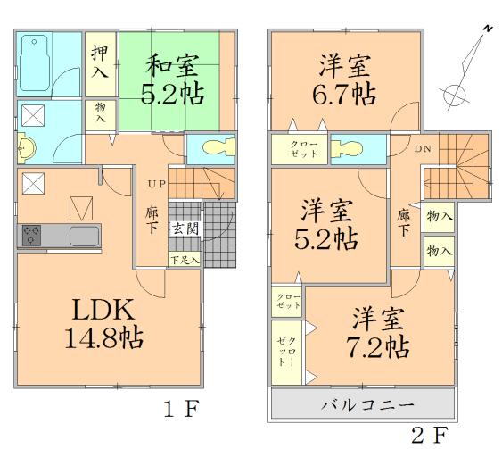 Floor plan. 14.9 million yen, 4LDK, Land area 196.1 sq m , Building area 95.97 sq m