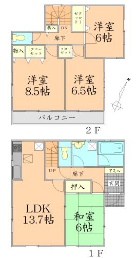 Floor plan. 16,900,000 yen, 4LDK, Land area 212.81 sq m , Building area 95.98 sq m