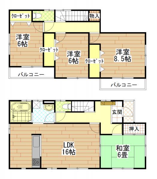 Floor plan. 19.6 million yen, 4LDK, Land area 210.38 sq m , Building area 105.99 sq m