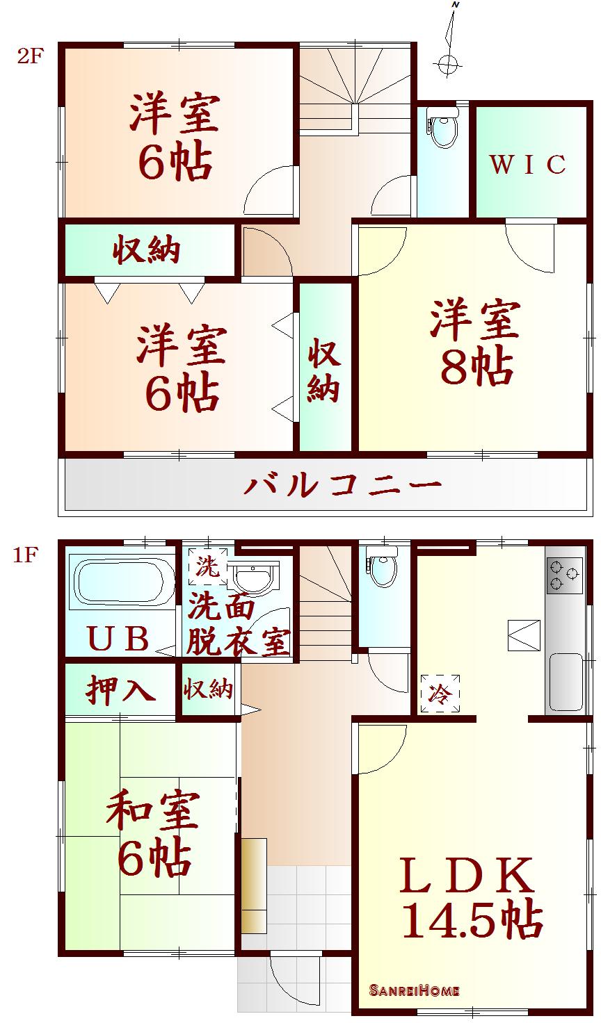 Floor plan. (Building 2), Price 18,550,000 yen, 4LDK, Land area 180.81 sq m , Building area 105.16 sq m