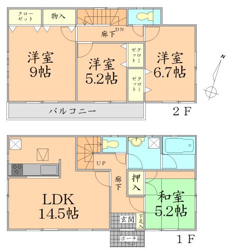 Floor plan. 17.8 million yen, 4LDK, Land area 197.84 sq m , Building area 95.57 sq m
