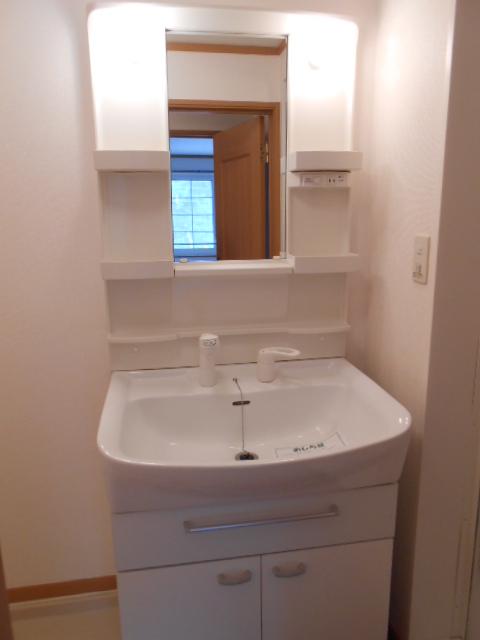 Washroom. Vanity equipped with a shower