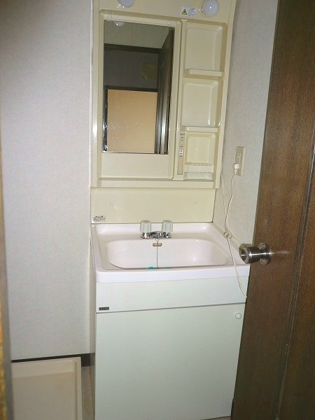 Washroom. Wash basin. Washing machine to the left.