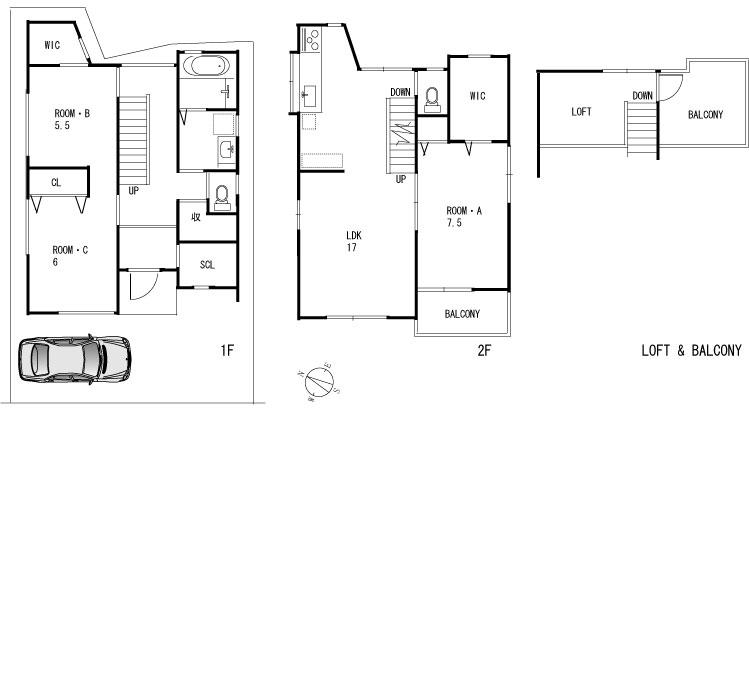 Compartment view + building plan example. Building plan example, Land price 10 million yen, Land area 85.24 sq m , Building price 15.8 million yen, Building area 95.02 sq m building plan example Building price 15.8 million yen (outside structure ・ Consumption tax included) Building area 95.02 sq m